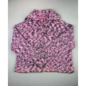 Free People Women's M Stellar Oversized Cozy Neon Pullover Sweater Button Collar